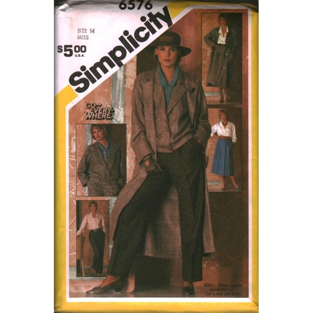 Simplicity 6576 Vintage 80s Sewing Pattern Coat Jacket Blouse Skirt Pants Sz 14
